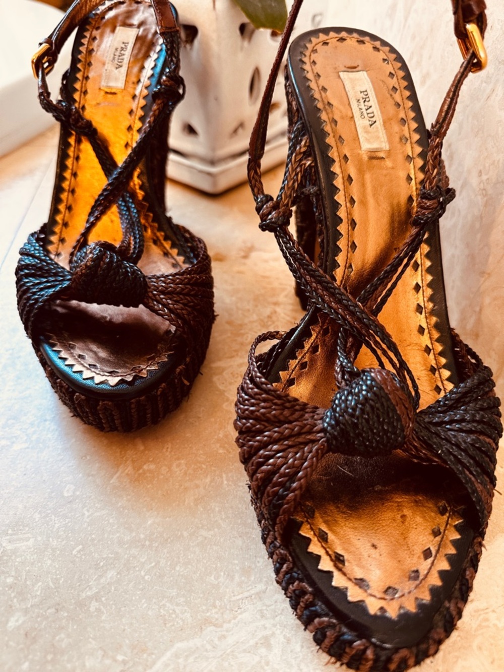 Prada Braided Raffia Slingback Heels - Picture 4 of 10
